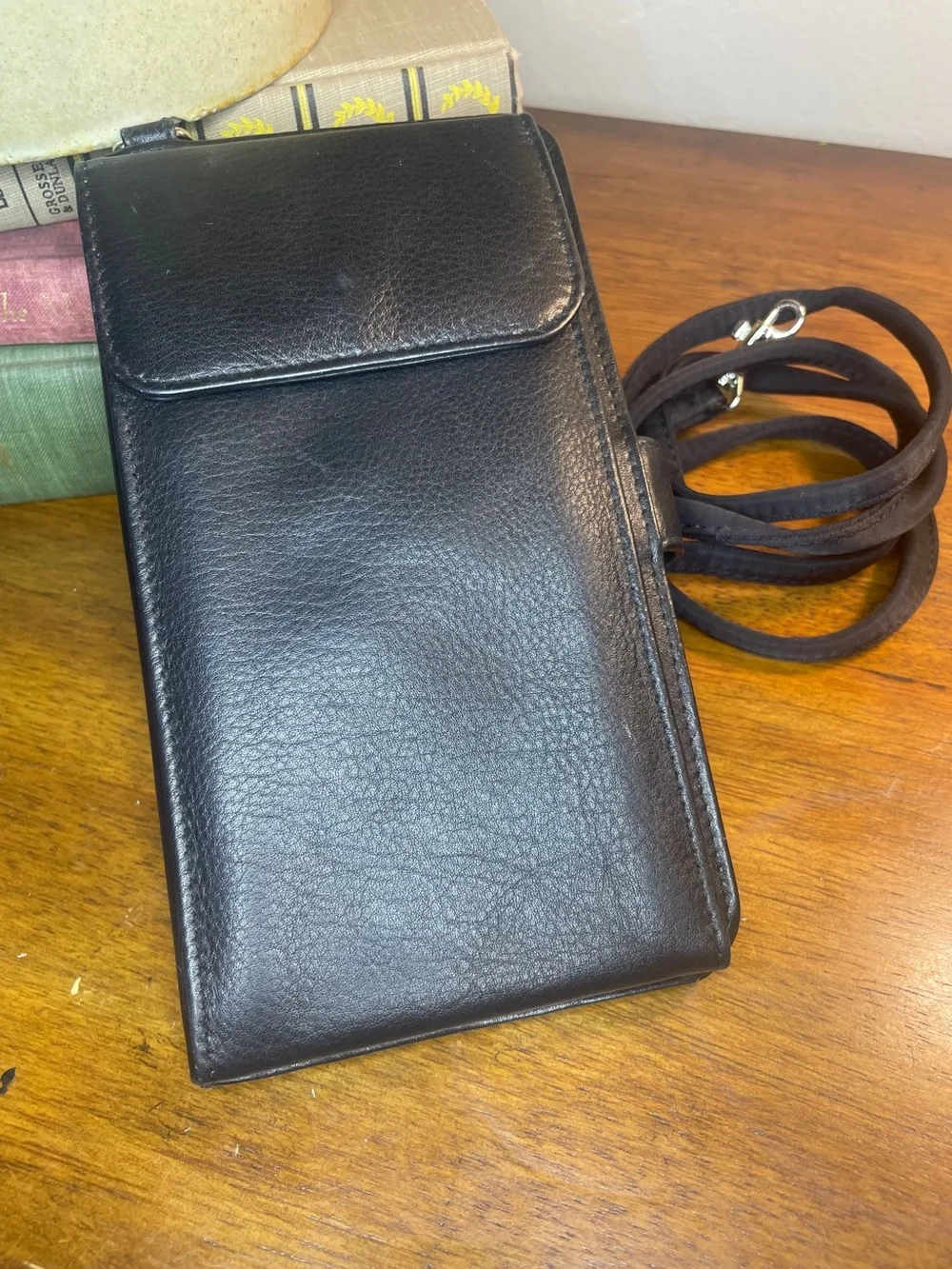 Black Leather RFiD Blocking Crossbody Long Wallet - Unisex Travel Organizer